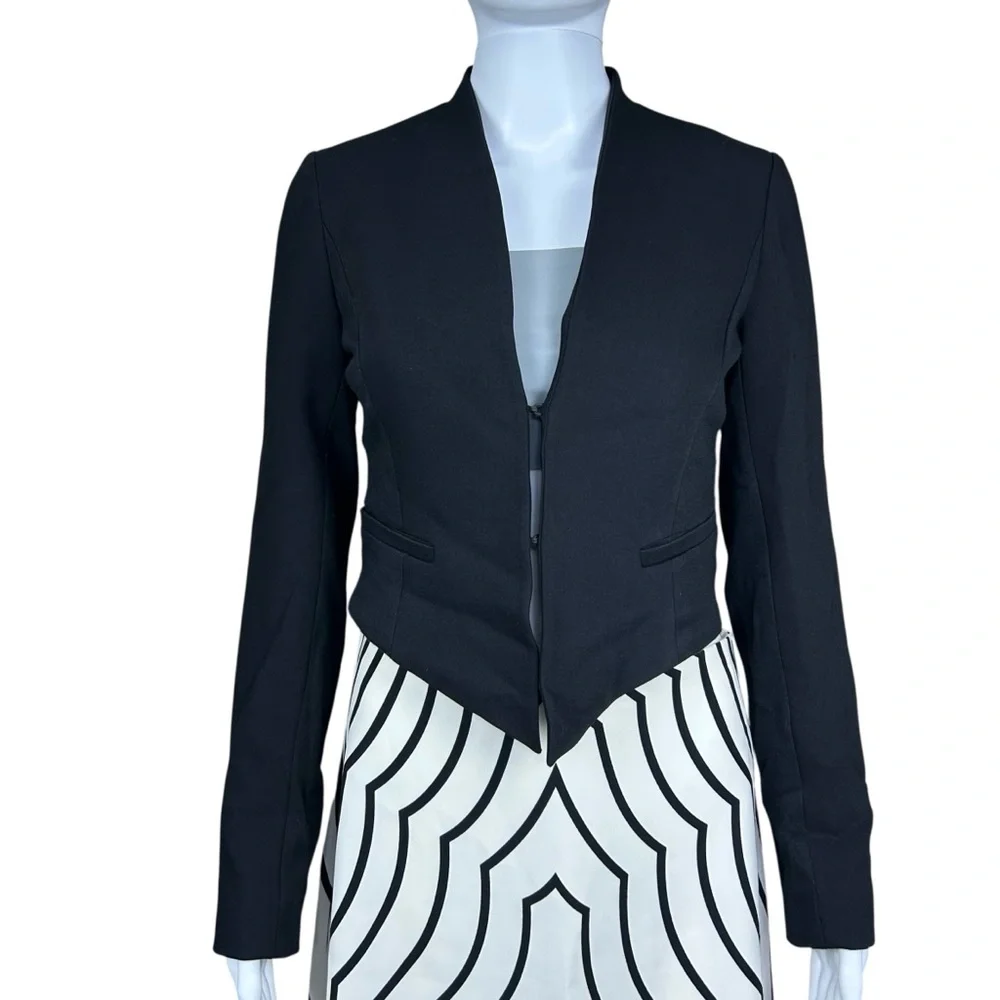 Alice + Olivia Black Cropped Blazer XS Modern Minimalist Art Deco Event Jacket - Picture 3 of 14